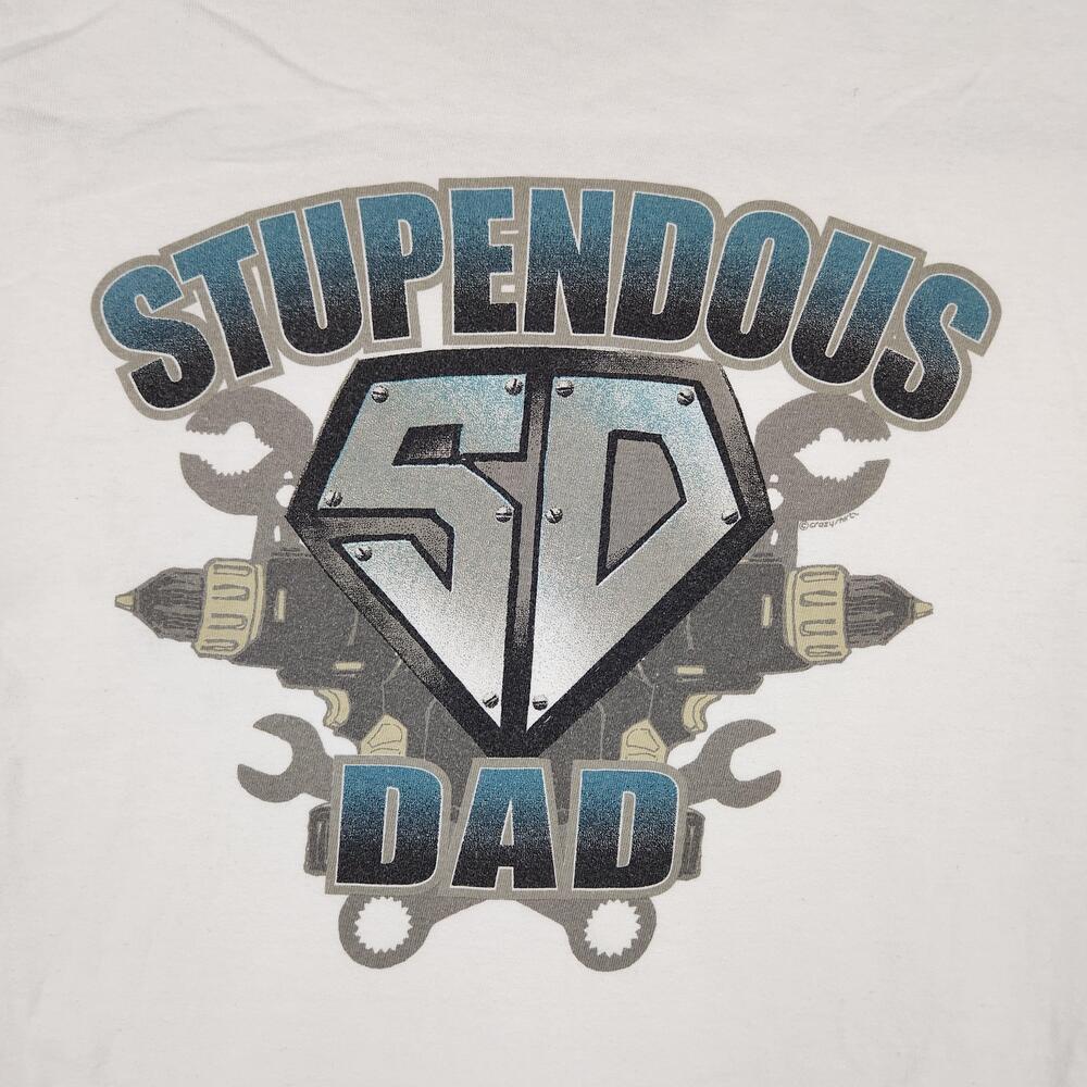 Crazy Shirts Stupendous Dad Shirt Mens Large White Fathers Day Superhero Y2k